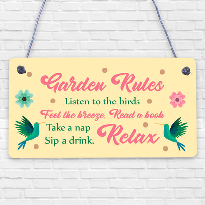 Garden Rules Novelty Hanging Plaque SummerHouse Sign Garden Shed Friendship Gift