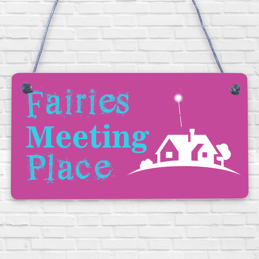 Garden Sign Fairies Meeting Place Hanging Shed SummerHouse Plaque Gifts For Her