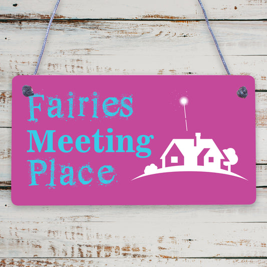 Garden Sign Fairies Meeting Place Hanging Shed SummerHouse Plaque Gifts For Her