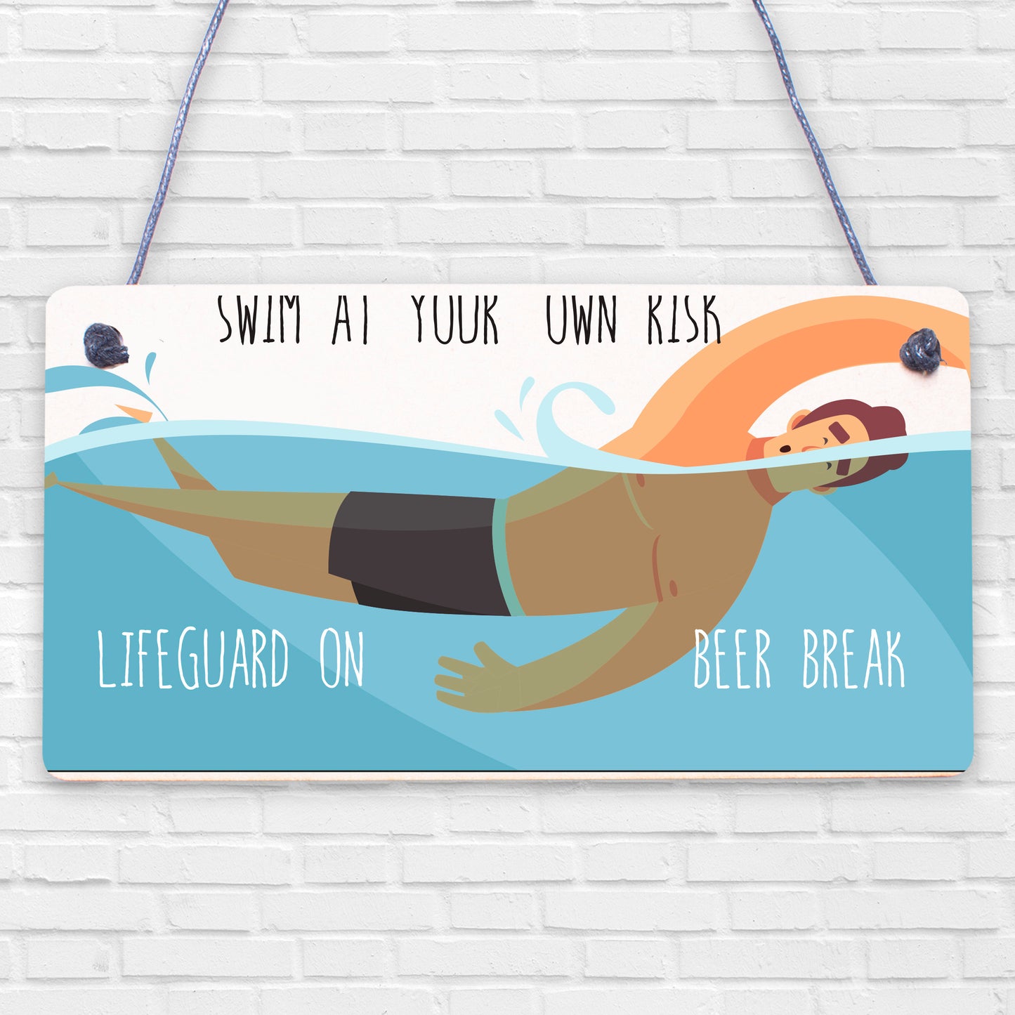 Funny Swim At Own Risk Hot Tub Pool Party Garden Shed Alcohol Plaque Wall Sign