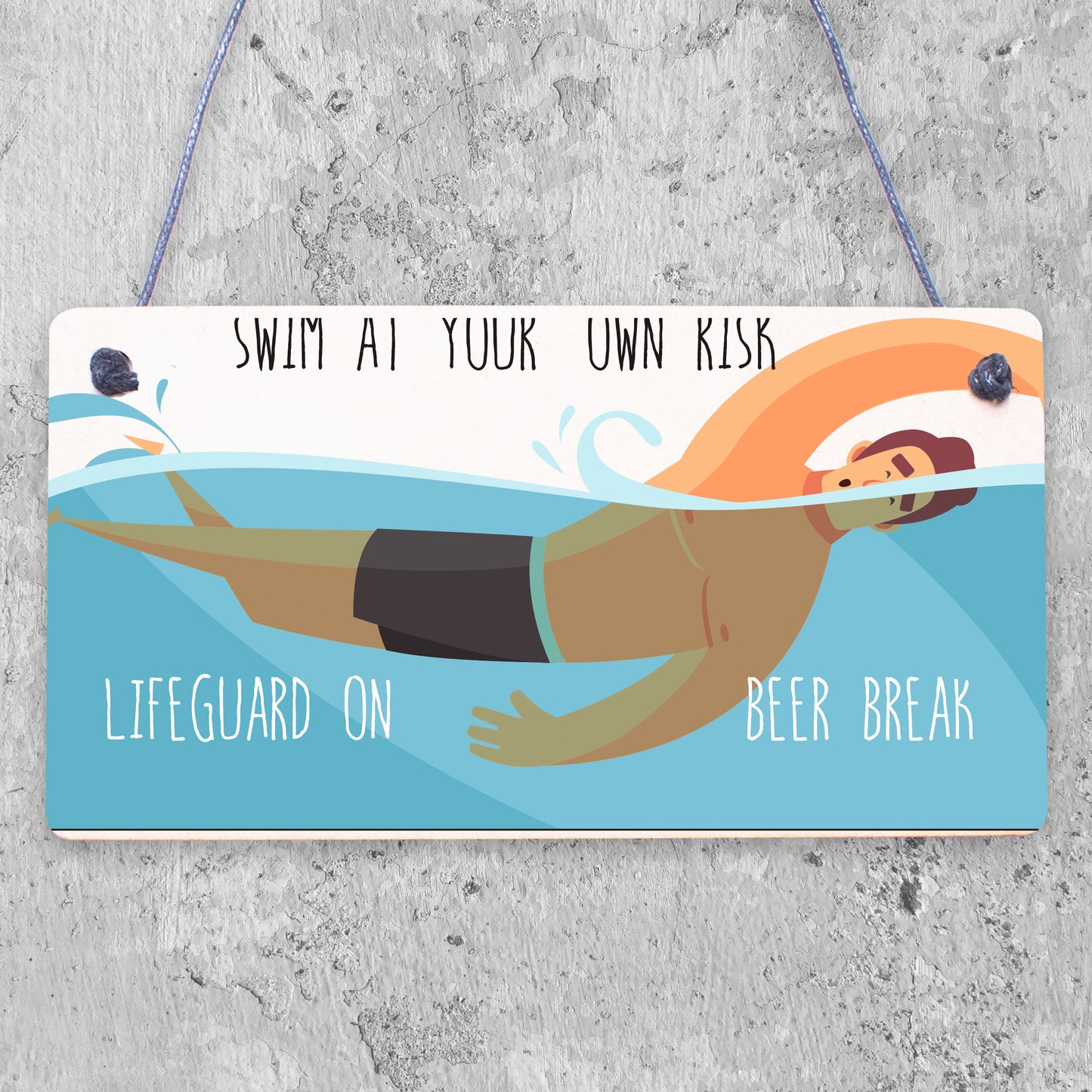 Funny Swim At Own Risk Hot Tub Pool Party Garden Shed Alcohol Plaque Wall Sign