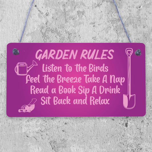 Garden Rules Sign Hanging Shed Summerhouse Plaque Rustic Gift For Family Home