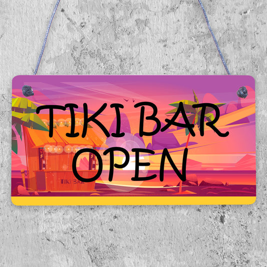 Tiki Bar OPEN Sign Novelty Decor Hanging Sign For Home Garden Cocktail Bar