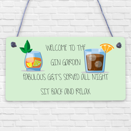 Welcome To The Gin Garden Hanging Home Bar Pub Sign Gift For Her