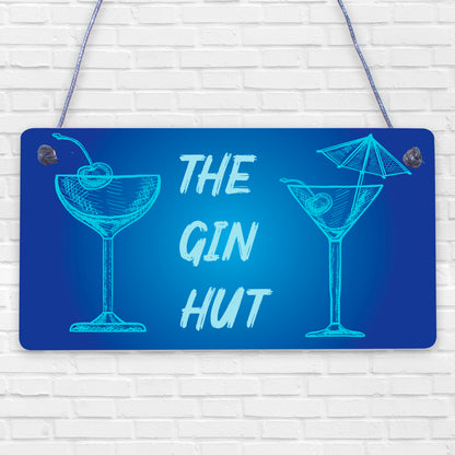 The Gin Hut Novelty Funny Home Bar Hanging Sign Garden Man Cave Decor Gifts