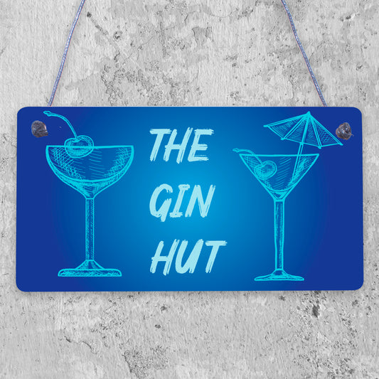 The Gin Hut Novelty Funny Home Bar Hanging Sign Garden Man Cave Decor Gifts