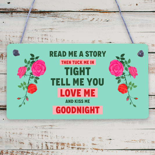 Read Me A Story Kiss Me Goodnight Wooden Hanging Plaque Bedroom Door Decor Sign