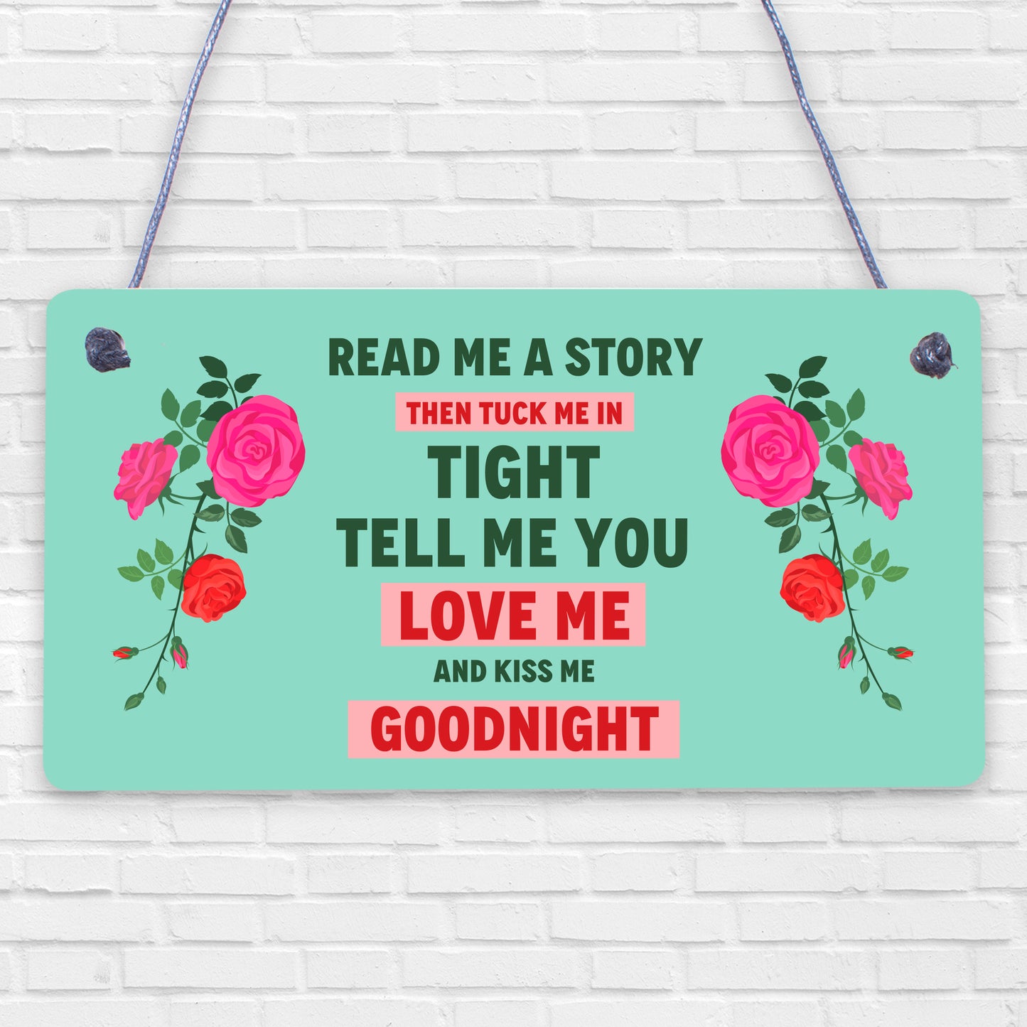 Read Me A Story Kiss Me Goodnight Wooden Hanging Plaque Bedroom Door Decor Sign