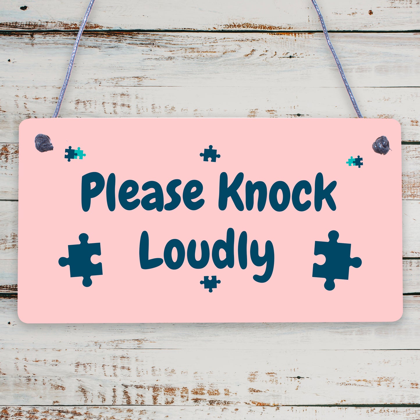 Please Knock Loudly Hanging Door Sign Plastic Contempary Wall Decorative Plaque