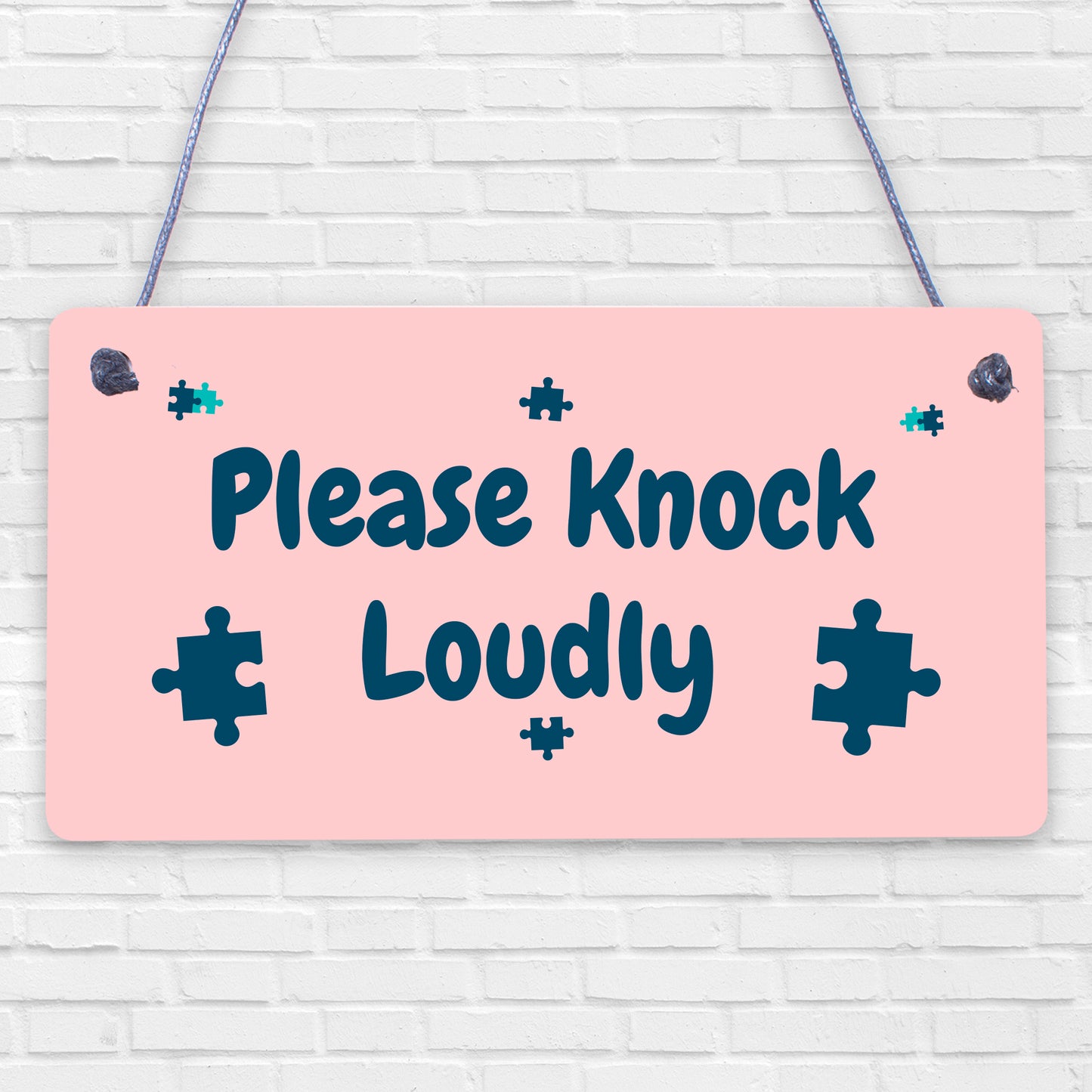 Please Knock Loudly Hanging Door Sign Plastic Contempary Wall Decorative Plaque