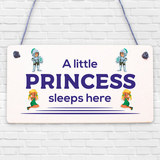 Princess Sleeps Plaque Door Nursery Bedroom Sign Gift Baby Girls Fairytale Decor