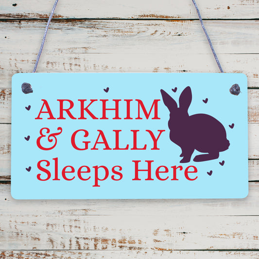 Pet Rabbit Sign For Hutch Sleeps Here Personalised Cage Sign Pet Lover Xmas Gift