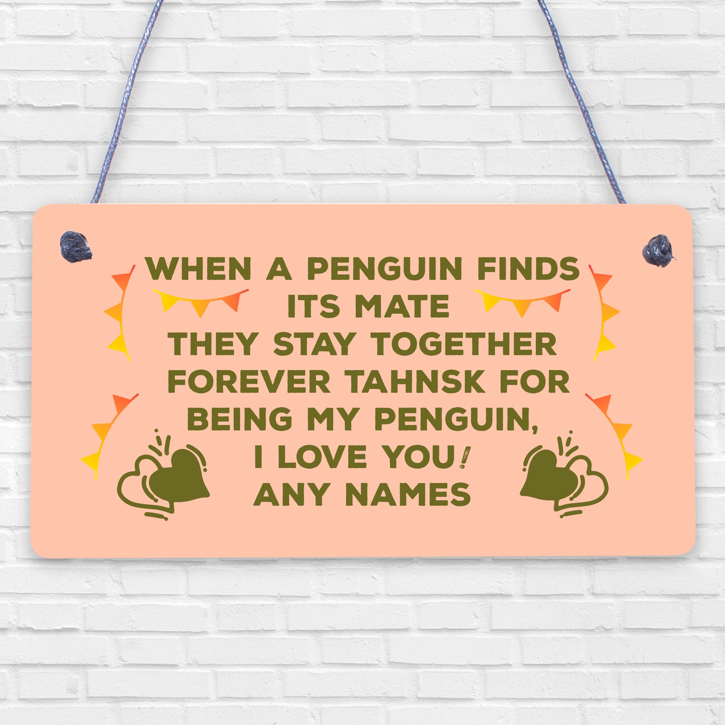 Novelty Gift For Valentines Anniversary Penguin Couple Gift Personalised