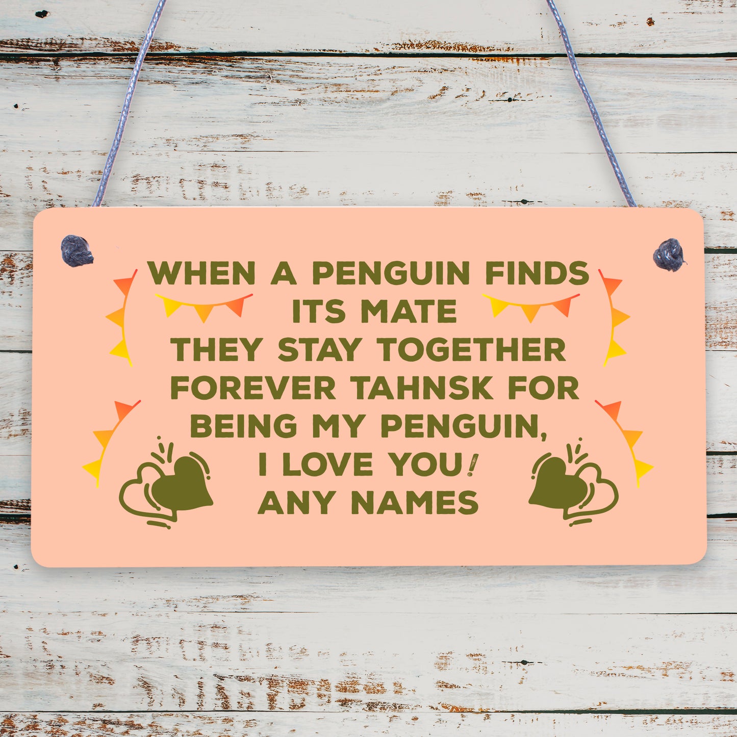 Novelty Gift For Valentines Anniversary Penguin Couple Gift Personalised